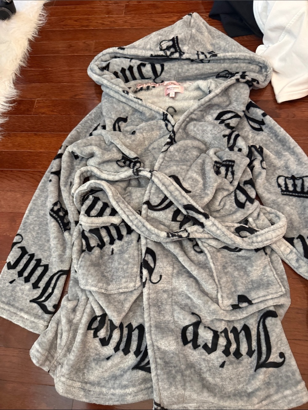 Juicy Couture Gray Plush Hooded Sleepwear with Pink Trim